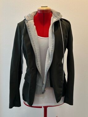 Liverpool - Dark Green Blazer Jacket with Gray Hooded Liner - Women's Size XS